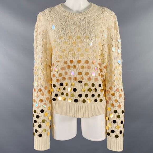 MARC JACOBS Size M Cream Gold Wool Cashmere Payettes Sweater - Picture 1 of 7